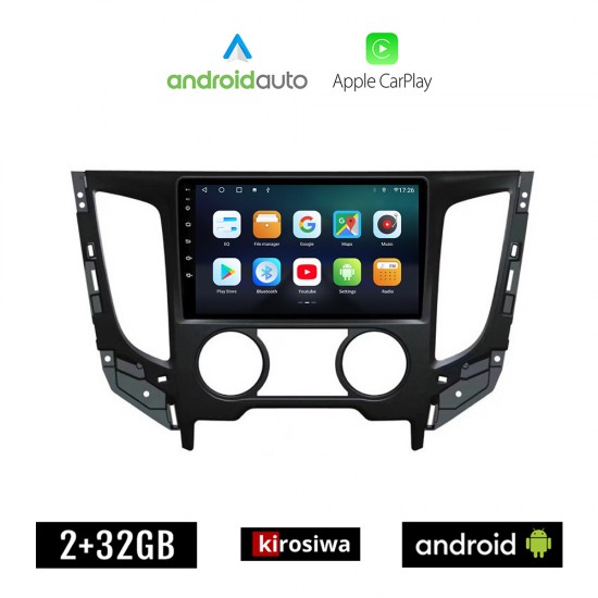 KIROSIWA MITSUBISHI L200 (2015-2019) A/C Android οθόνη αυτοκίνητου 2GB με GPS WI-FI (ηχοσύστημα αφής 9 ιντσών OEM Android Auto Apple Carplay Youtube Playstore MP3 USB Radio Bluetooth Mirrorlink εργοστασιακή, 4x60W, AUX)