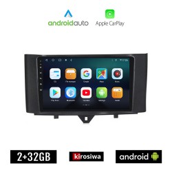 KIROSIWA SMART 451 (FORTWO) 2010-2015 Android οθόνη αυτοκίνητου 9" ιντσών 2GB με GPS WI-FI (ηχοσύστημα αφής FORTWO OEM Android Auto Apple Carplay Youtube Playstore MP3 USB Radio Bluetooth Mirrorlink εργοστασιακή, AUX, 4x60W)