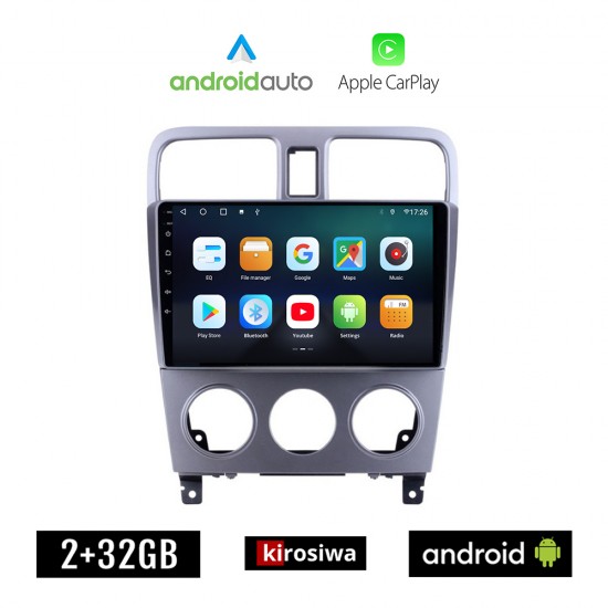 KIROSIWA SUBARU FORESTER (2002-2008) Android οθόνη αυτοκίνητου 2GB με GPS WI-FI (ηχοσύστημα αφής 9 ιντσών OEM Android Auto Apple Carplay Youtube Playstore MP3 USB Radio Bluetooth Mirrorlink εργοστασιακή, 4x60W, AUX)