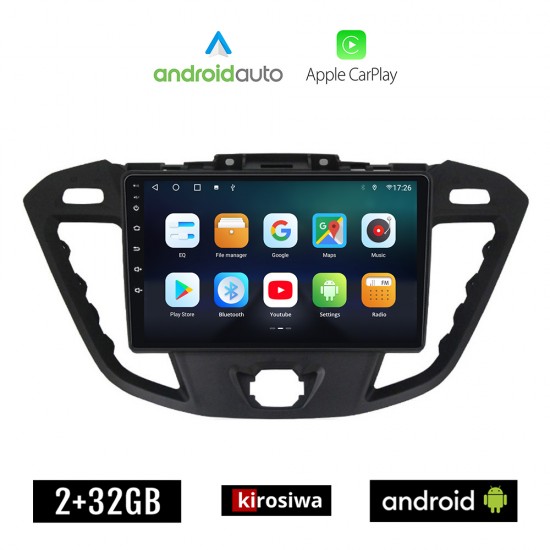 KIROSIWA FORD TRANSIT CUSTOM (μετά το 2013) Android οθόνη αυτοκίνητου 2GB με GPS WI-FI (ηχοσύστημα αφής 9 ιντσών OEM Android Auto Apple Carplay Youtube Playstore MP3 USB Radio Bluetooth Mirrorlink εργοστασιακή, 4x60W, AUX)