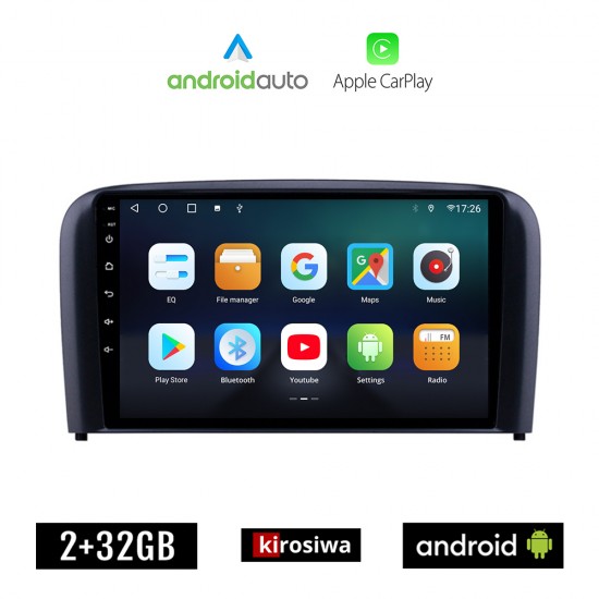 KIROSIWA VOLVO S80 (2001-2006) Android οθόνη αυτοκίνητου 2GB με GPS WI-FI (ηχοσύστημα αφής 9 ιντσών OEM Android Auto Apple Carplay Youtube Playstore MP3 USB Radio Bluetooth Mirrorlink  εργοστασιακή, 4x60W, AUX)