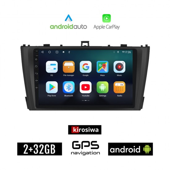 KIROSIWA TOYOTA AVENSIS (2009 - 2016) Android οθόνη αυτοκίνητου 2GB με GPS WI-FI (ηχοσύστημα αφής 9 ιντσών Android Auto Apple Carplay Youtube Playstore MP3 USB Radio Bluetooth Mirrorlink εργοστασιακή, AUX, 4x60W, μαύρο)