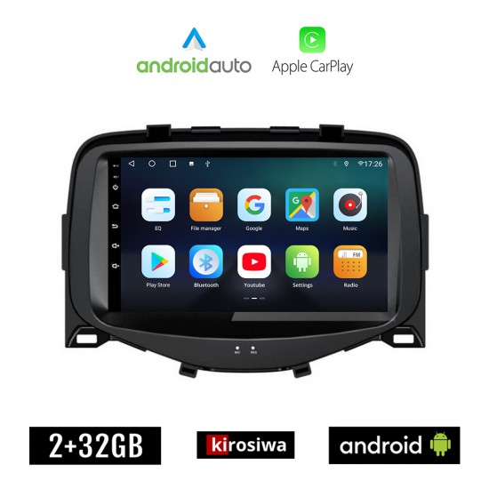 KIROSIWA PEUGEOT 108 (μετά το 2014) Android οθόνη αυτοκίνητου 2GB με GPS WI-FI (ηχοσύστημα αφής 7 ιντσών OEM Android Auto Apple Carplay Youtube Playstore MP3 USB Radio Bluetooth Mirrorlink εργοστασιακή, 4x60W, AUX)