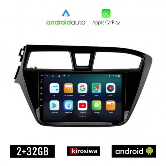 KIROSIWA HYUNDAI i20 (2014 - 2019) Android οθόνη αυτοκίνητου 2GB με GPS WI-FI (ηχοσύστημα αφής 9 ιντσών OEM Android Auto Apple Carplay Youtube Playstore MP3 USB Radio Bluetooth Mirrorlink εργοστασιακή, 4x60W, AUX)