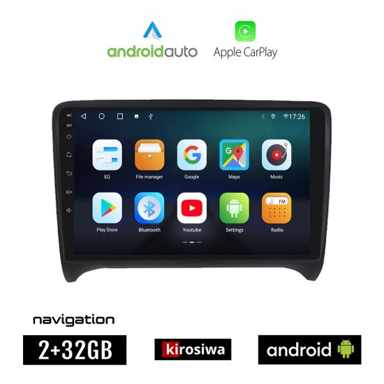 KIROSIWA AUDI TT (2007 - 2015) Android οθόνη αυτοκίνητου 2GB με GPS WI-FI (ηχοσύστημα αφής 9 ιντσών OEM Android Auto Apple Carplay Youtube Playstore MP3 USB Radio Bluetooth Mirrorlink εργοστασιακή, 4x60W, AUX)