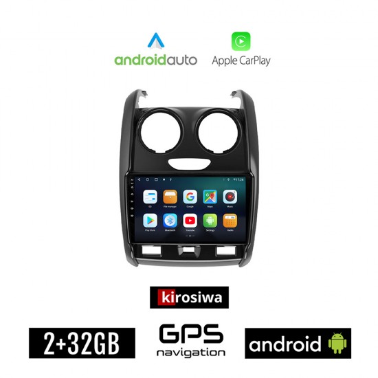 KIROSIWA DACIA DUSTER (2012 - 2019) Android οθόνη αυτοκίνητου 2GB με GPS WI-FI (ηχοσύστημα αφής 9 ιντσών OEM Android Auto Apple Carplay Youtube Playstore MP3 USB Radio Bluetooth Mirrorlink εργοστασιακή, 4x60W, AUX)