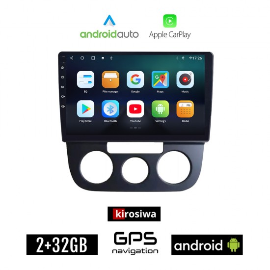 KIROSIWA VOLKSWAGEN JETTA (2005 - 2010) με χειροκίνητο κλιματισμό Android οθόνη αυτοκίνητου 2GB με GPS WI-FI (ηχοσύστημα αφής 10 ιντσών Android Auto Apple Carplay Youtube Playstore MP3 USB Radio Bluetooth Mirrorlink VW εργοστασιακή, 4x60W, AUX)
