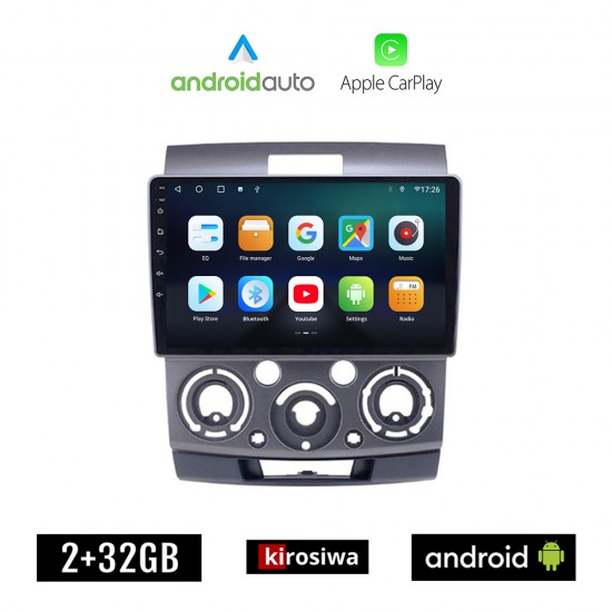 KIROSIWA FORD RANGER 2007-2011 Android οθόνη αυτοκίνητου 2GB με GPS WI-FI (ηχοσύστημα αφής 9 ιντσών OEM Android Auto Apple Carplay Youtube Playstore MP3 USB Radio Bluetooth Mirrorlink εργοστασιακή, 4x60W, AUX)