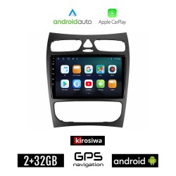 KIROSIWA MERCEDES CLK (W209) 1999 - 2004 Android οθόνη αυτοκίνητου 2GB με GPS WI-FI (ηχοσύστημα αφής 9" ιντσών OEM Android Auto Apple Carplay Youtube Playstore MP3 USB Radio Bluetooth Mirrorlink εργοστασιακή, 4x60W, Benz)