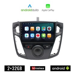 KIROSIWA FORD FOCUS 2011 - 2018 Android οθόνη αυτοκίνητου 2GB με GPS WI-FI (ηχοσύστημα αφής 9" ιντσών OEM Android Auto Apple Carplay Youtube Playstore MP3 USB Radio Bluetooth Mirrorlink εργοστασιακή, 4x60W, AUX)