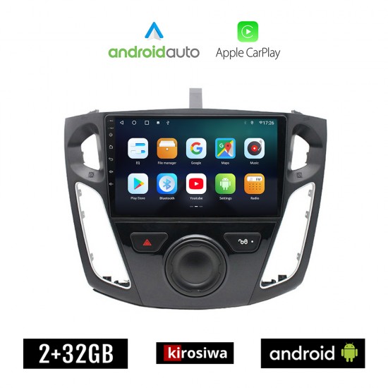 KIROSIWA FORD FOCUS 2011 - 2018 Android οθόνη αυτοκίνητου 2GB με GPS WI-FI (ηχοσύστημα αφής 9 ιντσών OEM Android Auto Apple Carplay Youtube Playstore MP3 USB Radio Bluetooth Mirrorlink εργοστασιακή, 4x60W, AUX)