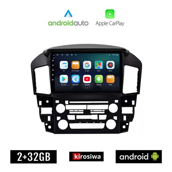 KIROSIWA LEXUS RX 300 (1998 - 2003) Android οθόνη αυτοκίνητου 2GB με GPS WI-FI (ηχοσύστημα αφής 9 ιντσών OEM Android Auto Apple Carplay Youtube Playstore MP3 USB Radio Bluetooth Mirrorlink εργοστασιακή, 4x60W, AUX)