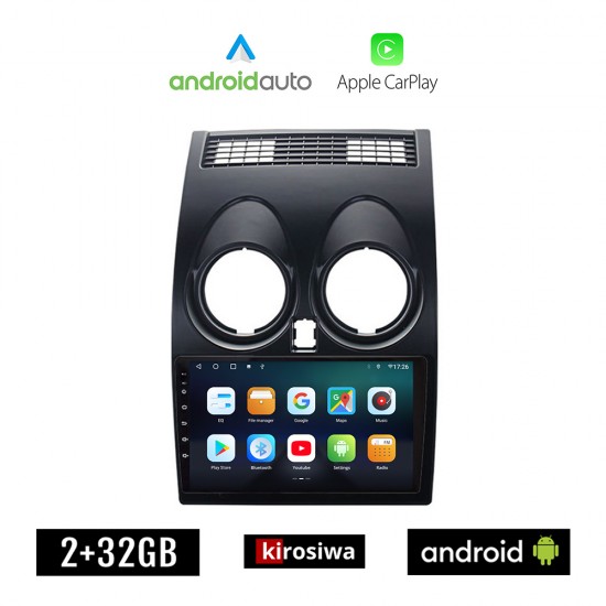 KIROSIWA NISSAN QASHQAI (2006 - 2013) Android οθόνη αυτοκίνητου 2GB με GPS WI-FI (ηχοσύστημα αφής 9 ιντσών OEM Android Auto Apple Carplay Youtube Playstore MP3 USB Radio Bluetooth Mirrorlink εργοστασιακή, 4x60W, AUX)