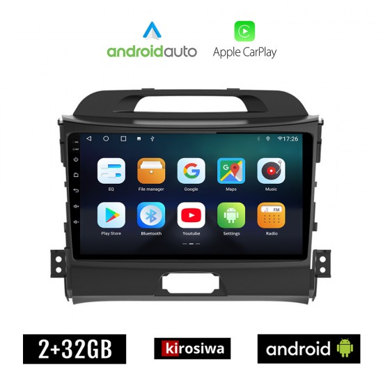 KIROSIWA KIA SPORTAGE (2010 - 2015) Android οθόνη αυτοκίνητου 2GB με GPS WI-FI (ηχοσύστημα αφής 9 ιντσών OEM Android Auto Apple Carplay Youtube Playstore MP3 USB Radio Bluetooth Mirrorlink εργοστασιακή, 4x60W, AUX)