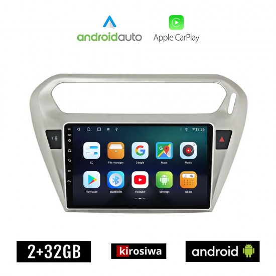 KIROSIWA PEUGEOT 301 (μετά το 2013) Android οθόνη αυτοκίνητου 2GB με GPS WI-FI (ηχοσύστημα αφής 9 ιντσών OEM Android Auto Apple Carplay Youtube Playstore MP3 USB Radio Bluetooth Mirrorlink εργοστασιακή, 4x60W, AUX)