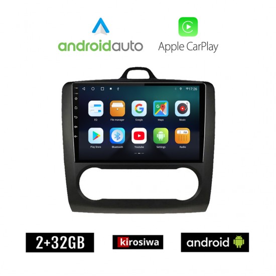 KIROSIWA FORD FOCUS (2005 - 2011) *Με αυτόματο κλιματισμό Android οθόνη αυτοκίνητου 2GB με GPS WI-FI (ηχοσύστημα αφής 9 ιντσών OEM Android Auto Apple Carplay Youtube Playstore MP3 USB Radio Bluetooth Mirrorlink εργοστασιακή, 4x60W)