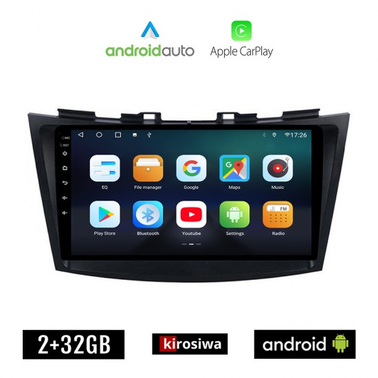 KIROSIWA SUZUKI SWIFT (2011 - 2016) Android οθόνη αυτοκίνητου 2GB με GPS WI-FI (ηχοσύστημα αφής 9 ιντσών OEM Android Auto Apple Carplay Youtube Playstore MP3 USB Radio Bluetooth Mirrorlink εργοστασιακή, 4x60W, AUX)