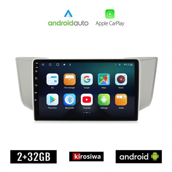 KIROSIWA LEXUS RX 300 - 400 (2003 - 2008) Android οθόνη αυτοκίνητου 2GB με GPS WI-FI (ηχοσύστημα αφής 9 ιντσών OEM Android Auto Apple Carplay Youtube Playstore MP3 USB Radio Bluetooth Mirrorlink εργοστασιακή, 4x60W, AUX)