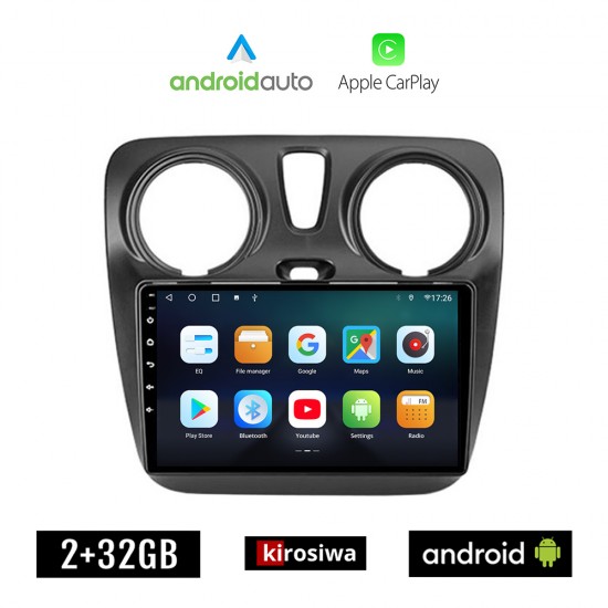 KIROSIWA DACIA DOKKER (μετά το 2012) Android οθόνη αυτοκίνητου 2GB με GPS WI-FI (ηχοσύστημα αφής 9 ιντσών OEM Android Auto Apple Carplay Youtube Playstore MP3 USB Radio Bluetooth Mirrorlink εργοστασιακή, 4x60W, AUX)