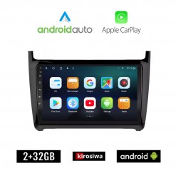 KIROSIWA Volkswagen VW POLO (2014 - 2017) οθόνη αυτοκίνητου 2GB Android με GPS WI-FI (ηχοσύστημα αφής 9" ιντσών OEM Android Auto Apple Carplay Youtube Playstore MP3 USB Radio Bluetooth Mirrorlink, 4x60W, AUX, USB)