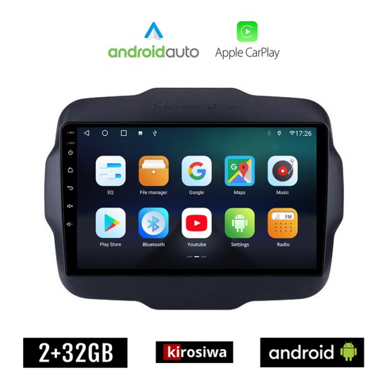KIROSIWA JEEP RENEGADE (μετά το 2014) Android οθόνη αυτοκίνητου 2GB με GPS WI-FI (ηχοσύστημα αφής 9 ιντσών OEM Android Auto Apple Carplay Youtube Playstore MP3 USB Radio Bluetooth Mirrorlink εργοστασιακή, 4x60W, AUX)