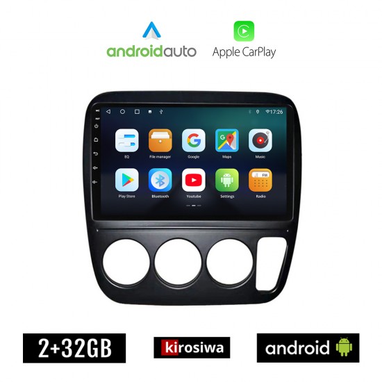 KIROSIWA HONDA CRV (1996-2006) A/C Android οθόνη αυτοκίνητου 2GB με GPS WI-FI (ηχοσύστημα αφής 9 ιντσών OEM Android Auto Apple Carplay Youtube Playstore MP3 USB Radio Bluetooth Mirrorlink εργοστασιακή, 4x60W, AUX)