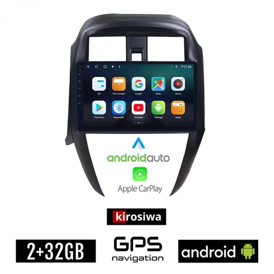 KIROSIWA NISSAN SUNNY - ALMERA (2015-2016) Android οθόνη αυτοκίνητου 2GB με GPS WI-FI (ηχοσύστημα αφής 10 ιντσών OEM Android Auto Apple Carplay Youtube Playstore MP3 USB Radio Bluetooth Mirrorlink εργοστασιακή, 4x60W, AUX)