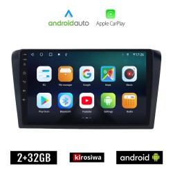 KIROSIWA MAZDA 3 (2003 - 2008) Android οθόνη αυτοκίνητου 2GB με GPS WI-FI (ηχοσύστημα αφής 9" ιντσών OEM Android Auto Apple Carplay Youtube Playstore MP3 USB Radio Bluetooth Mirrorlink εργοστασιακή, 4x60W, AUX)