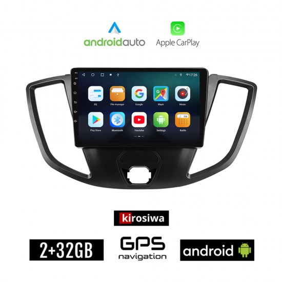 KIROSIWA FORD TRANSIT (2014 - 2020) Android οθόνη αυτοκίνητου 2GB με GPS WI-FI (ηχοσύστημα αφής 9 ιντσών Android Auto Apple Carplay Youtube Playstore MP3 USB Radio Bluetooth Mirrorlink εργοστασιακή, 4x60W, AUX)