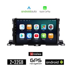 KIROSIWA TOYOTA HIGHLANDER (2014 - 2019) Android οθόνη αυτοκίνητου 2GB με GPS WI-FI (ηχοσύστημα αφής 10" ιντσών OEM Android Auto Apple Carplay Youtube Playstore MP3 USB Radio Bluetooth Mirrorlink εργοστασιακή, 4x60W)