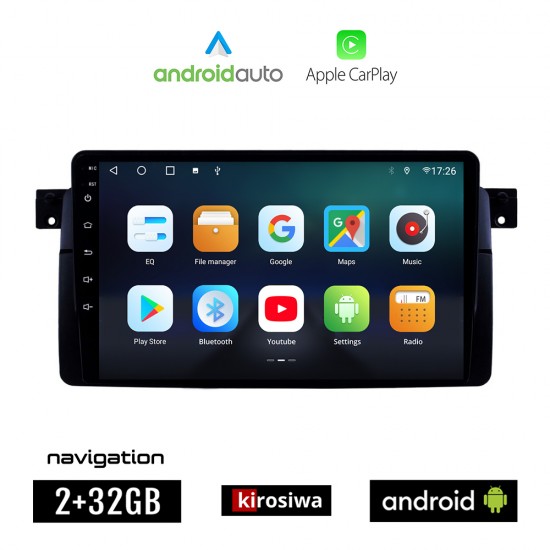 KIROSIWA BMW SERIES 3 (E46) 1998-2005 Android οθόνη 9 αυτοκίνητου 2GB με GPS WI-FI (Youtube Bluetooth USB Mirrorlink Playstore αφής OEM Android Auto Apple Carplay MP3 Ε46 M3 ιντσών 4x60W ηχοσύστημα)