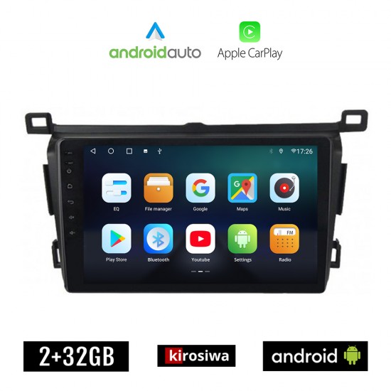 KIROSIWA TOYOTA RAV4 (2013 -  2019) Android οθόνη αυτοκίνητου 2GB με GPS WI-FI (ηχοσύστημα αφής 9 ιντσών OEM Android Auto Apple Carplay RAV 4 Youtube Playstore MP3 USB Radio Bluetooth Mirrorlink εργοστασιακή, 4 x 60W)