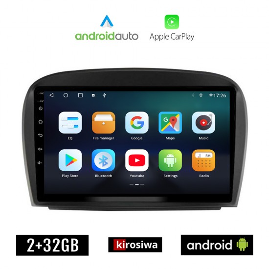 KIROSIWA MERCEDES SL (R230) 2006-2012 Android οθόνη αυτοκίνητου 2GB με GPS WI-FI (ηχοσύστημα αφής 9 ιντσών OEM Android Auto Apple Carplay Youtube Playstore MP3 USB Radio Bluetooth Mirrorlink εργοστασιακή, 4x60W, Benz)