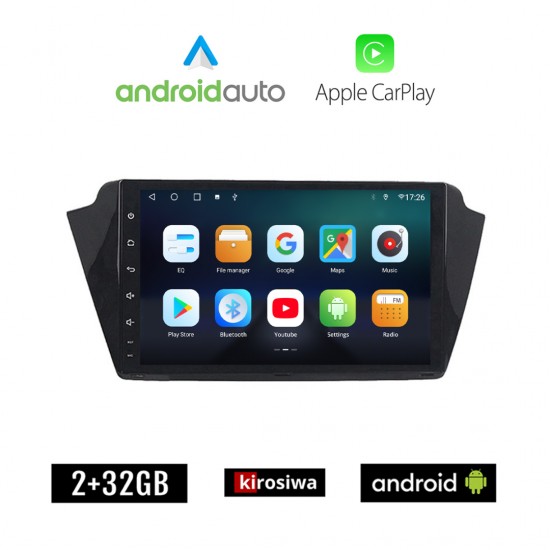 KIROSIWA SKODA FABIA (μετά το 2015)  Android οθόνη αυτοκίνητου 2GB με GPS WI-FI (ηχοσύστημα αφής 9 ιντσών OEM Android Auto Apple Carplay Youtube Playstore MP3 USB Radio Bluetooth Mirrorlink εργοστασιακή, 4x60W, AUX)