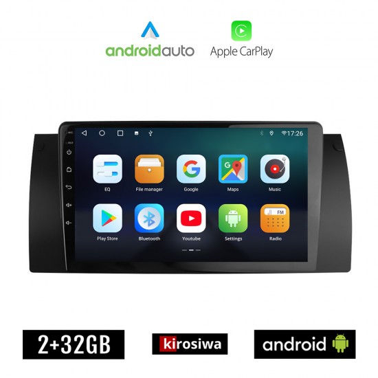 KIROSIWA BMW E39 (1997 - 2005) Android οθόνη αυτοκίνητου 2GB με GPS WI-FI (ηχοσύστημα αφής 9 ιντσών OEM Android Auto Apple Carplay Σειρά 5 Youtube Playstore MP3 USB Radio Bluetooth Mirrorlink Ε39 εργοστασιακή, 4x60W, AUX)