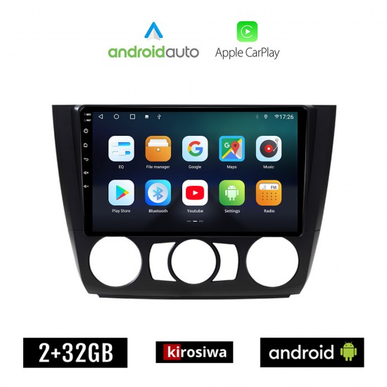 KIROSIWA BMW E81 (E82, E87, E88) 2004 - 2013 Android οθόνη αυτοκίνητου 2GB με GPS WI-FI (E81, E82, E87, E88 ηχοσύστημα αφής 9 ιντσών OEM Android Auto Apple Carplay Youtube Playstore MP3 USB Radio Bluetooth Mirrorlink εργοστασιακή, 4x60W)