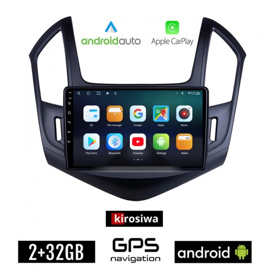 KIROSIWA CHEVROLET CRUZE (2013-2015) Android οθόνη αυτοκίνητου 2GB με GPS WI-FI (ηχοσύστημα αφής 9 ιντσών OEM Android Auto Apple Carplay Youtube Playstore MP3 USB Radio Bluetooth Mirrorlink εργοστασιακή, 4x60W, AUX)
