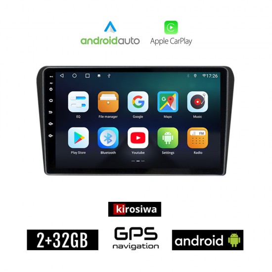 KIROSIWA TOYOTA AVENSIS (2003 - 2008) Android οθόνη αυτοκίνητου 2GB με GPS WI-FI (ηχοσύστημα αφής 9 ιντσών Android Auto Apple Carplay Youtube Playstore MP3 USB Radio Bluetooth Mirrorlink εργοστασιακή, 4x60W, AUX, μαύρο)