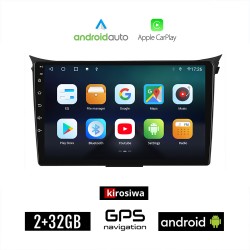 KIROSIWA HYUNDAI i30 (2012-2017) Android οθόνη αυτοκίνητου 2GB με GPS WI-FI (ηχοσύστημα αφής 9" ιντσών Android Auto Apple Carplay Youtube Playstore MP3 USB Radio Bluetooth Mirrorlink εργοστασιακή, 4x60W, AUX)