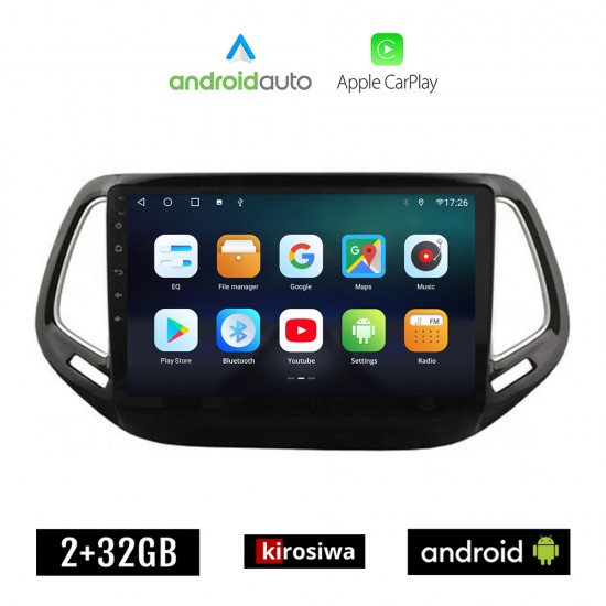 KIROSIWA JEEP COMPASS (μετά το 2017) Android οθόνη αυτοκίνητου 2GB με GPS WI-FI (ηχοσύστημα αφής 10 ιντσών OEM Android Auto Apple Carplay Youtube Playstore MP3 USB Radio Bluetooth Mirrorlink εργοστασιακή, 4x60W, AUX)
