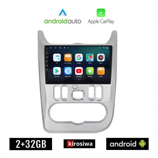 KIROSIWA DACIA DUSTER - LOGAN - SANDERO 2006-2012 Android οθόνη αυτοκίνητου 2GB με GPS WI-FI (ηχοσύστημα αφής 9 ιντσών OEM Android Auto Apple Carplay Youtube Playstore MP3 USB Radio Bluetooth Mirrorlink εργοστασιακή, 4x60W)