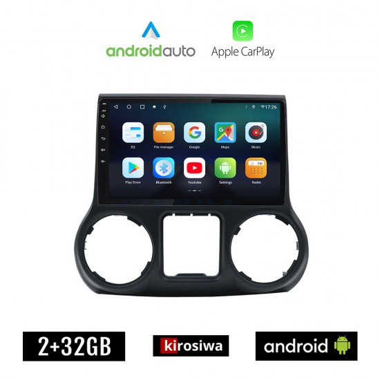 KIROSIWA JEEP WRANGLER (2011-2017) Android οθόνη αυτοκίνητου 2GB με GPS WI-FI (ηχοσύστημα αφής 10 ιντσών OEM Android Auto Apple Carplay Youtube Playstore MP3 USB Radio Bluetooth Mirrorlink εργοστασιακή, 4x60W, AUX)