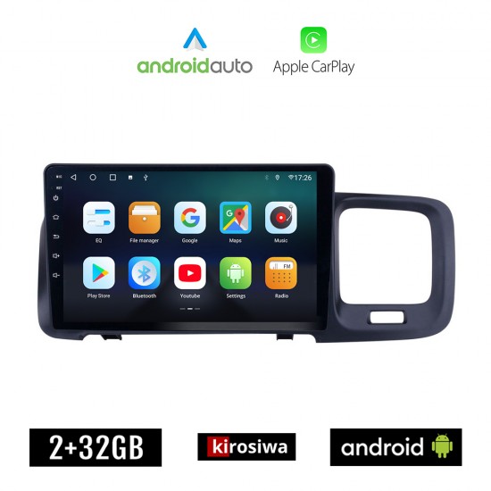 KIROSIWA VOLVO S60 (2010 - 2018) Android οθόνη αυτοκίνητου 2GB με GPS WI-FI (ηχοσύστημα αφής 9 ιντσών OEM Android Auto Apple Carplay Youtube Playstore MP3 USB Radio Bluetooth Mirrorlink εργοστασιακή, 4x60W, AUX)