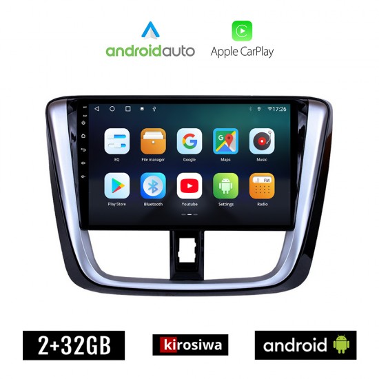 KIROSIWA TOYOTA YARIS (2015 - 2020) Android οθόνη αυτοκίνητου 2GB με GPS WI-FI (ηχοσύστημα αφής 10 ιντσών Android Auto Apple Carplay Youtube Playstore MP3 USB Radio Bluetooth Mirrorlink εργοστασιακή, 4x60W, AUX)