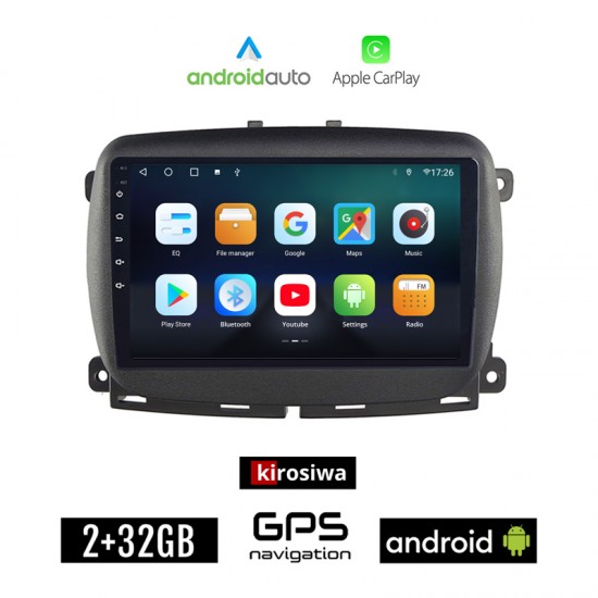 KIROSIWA FIAT 500 (μετά το 2016) Android οθόνη αυτοκίνητου 2GB με GPS WI-FI (ηχοσύστημα αφής 9 ιντσών Android Auto Apple Carplay Youtube Playstore MP3 USB Radio Bluetooth Mirrorlink εργοστασιακή, 4x60W, AUX)