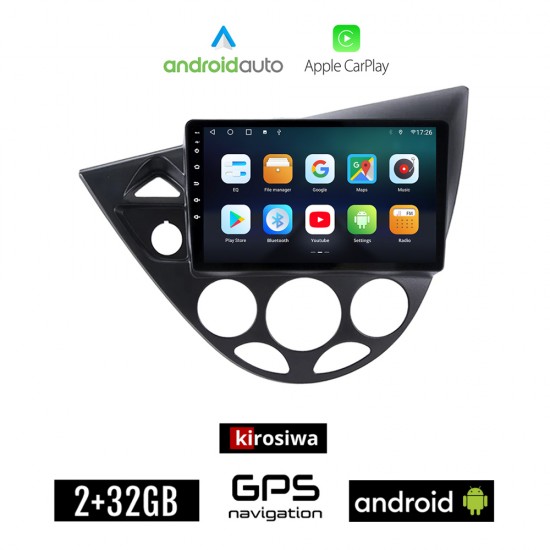 KIROSIWA FORD FOCUS (1998 - 2004) Android οθόνη αυτοκίνητου 2GB με GPS WI-FI (ηχοσύστημα αφής 9 ιντσών Android Auto Apple Carplay Youtube Playstore MP3 USB Radio Bluetooth Mirrorlink εργοστασιακή, 4x60W, AUX, μαύρο)
