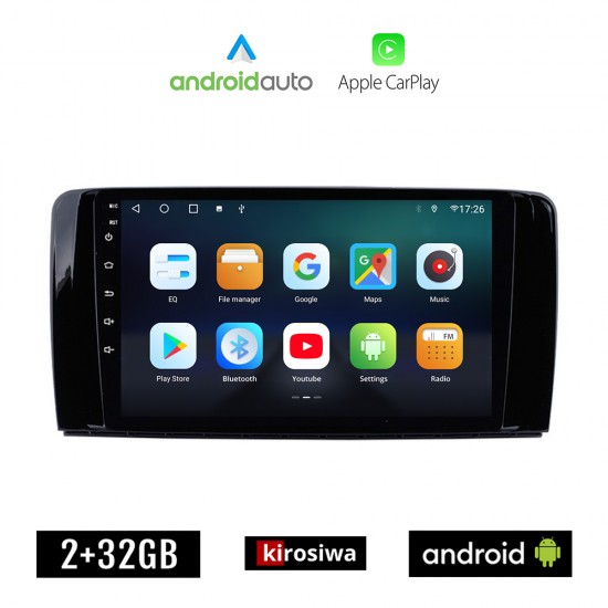 KIROSIWA MERCEDES R (W251) 2006 - 2015 Android οθόνη αυτοκίνητου 2GB με GPS WI-FI (ηχοσύστημα αφής 9 ιντσών OEM Android Auto Apple Carplay Youtube Playstore MP3 USB Radio Bluetooth Mirrorlink εργοστασιακή, 4x60W, Benz)