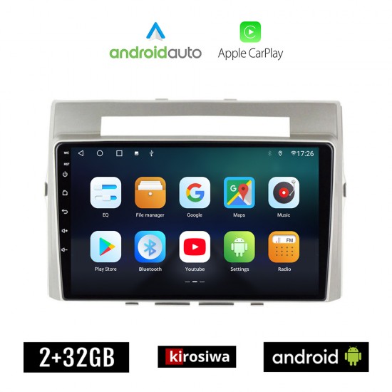 KIROSIWA TOYOTA VERSO (2004 - 2009) Android οθόνη αυτοκίνητου 2GB με GPS WI-FI (ηχοσύστημα αφής 9 ιντσών OEM Android Auto Apple Carplay Youtube Playstore MP3 USB Radio Bluetooth Mirrorlink εργοστασιακή, 4x60W, AUX)