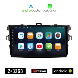 KIROSIWA TOYOTA COROLLA (2006 - 2012) Android οθόνη αυτοκίνητου 2GB με GPS WI-FI ( TOYOTA ηχοσύστημα αφής 9" ιντσών OEM Android Auto Apple Carplay Youtube Playstore MP3 USB Radio Bluetooth Mirrorlink  εργοστασιακή, 4x60W, AUX)