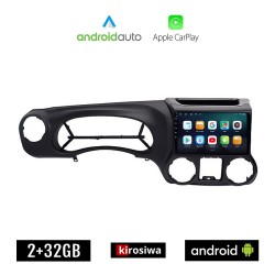 KIROSIWA JEEP WRANGLER (2015-2017) Android οθόνη αυτοκίνητου 2GB με GPS WI-FI (ηχοσύστημα αφής 10" ιντσών Android Auto Apple Carplay Youtube Playstore MP3 USB Radio Bluetooth Mirrorlink εργοστασιακή, 4x60W, AUX)